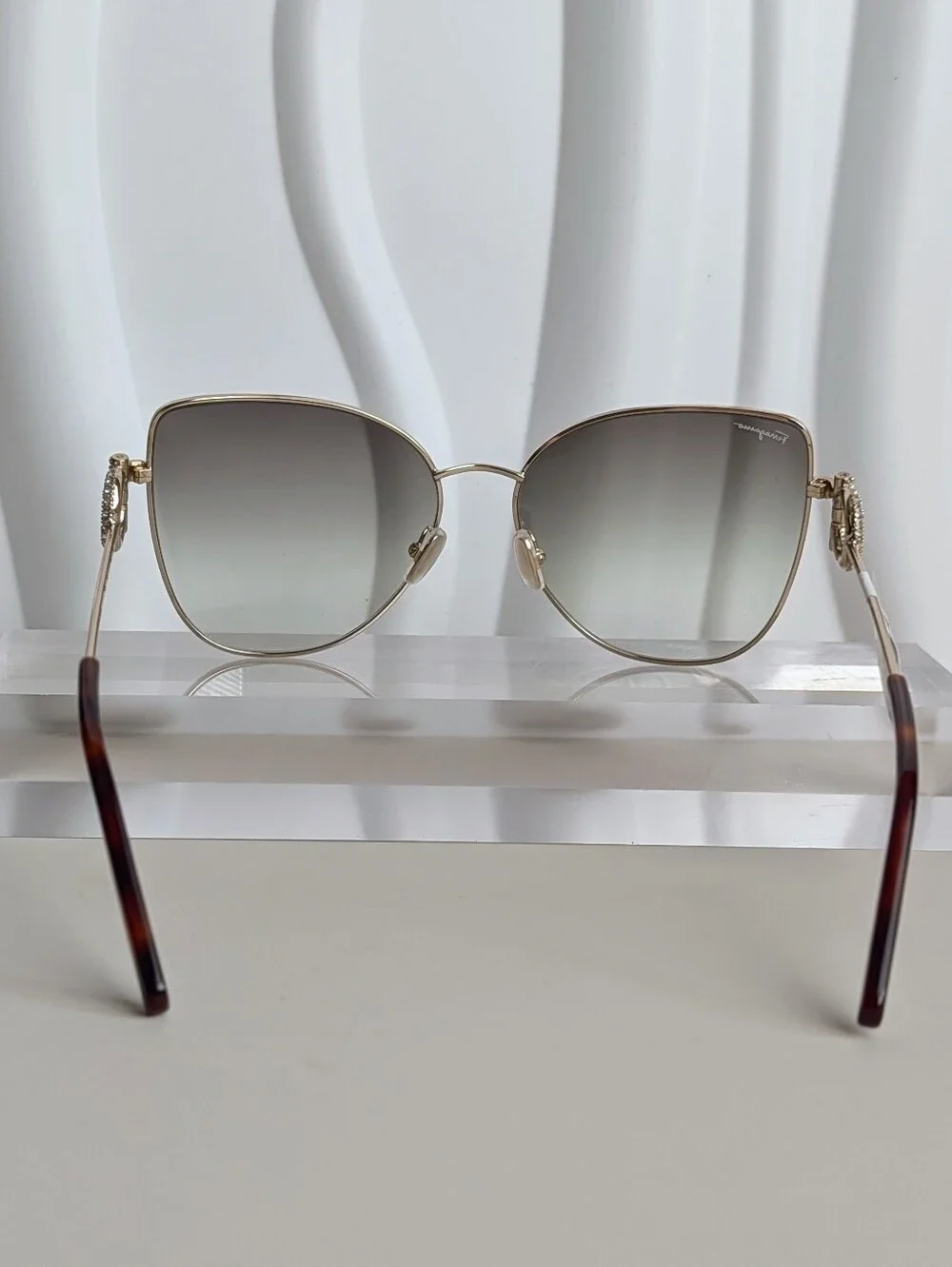 NWT Ferragamo SF296SR Gold Green Gradient Crystal Sunglasses 60mm